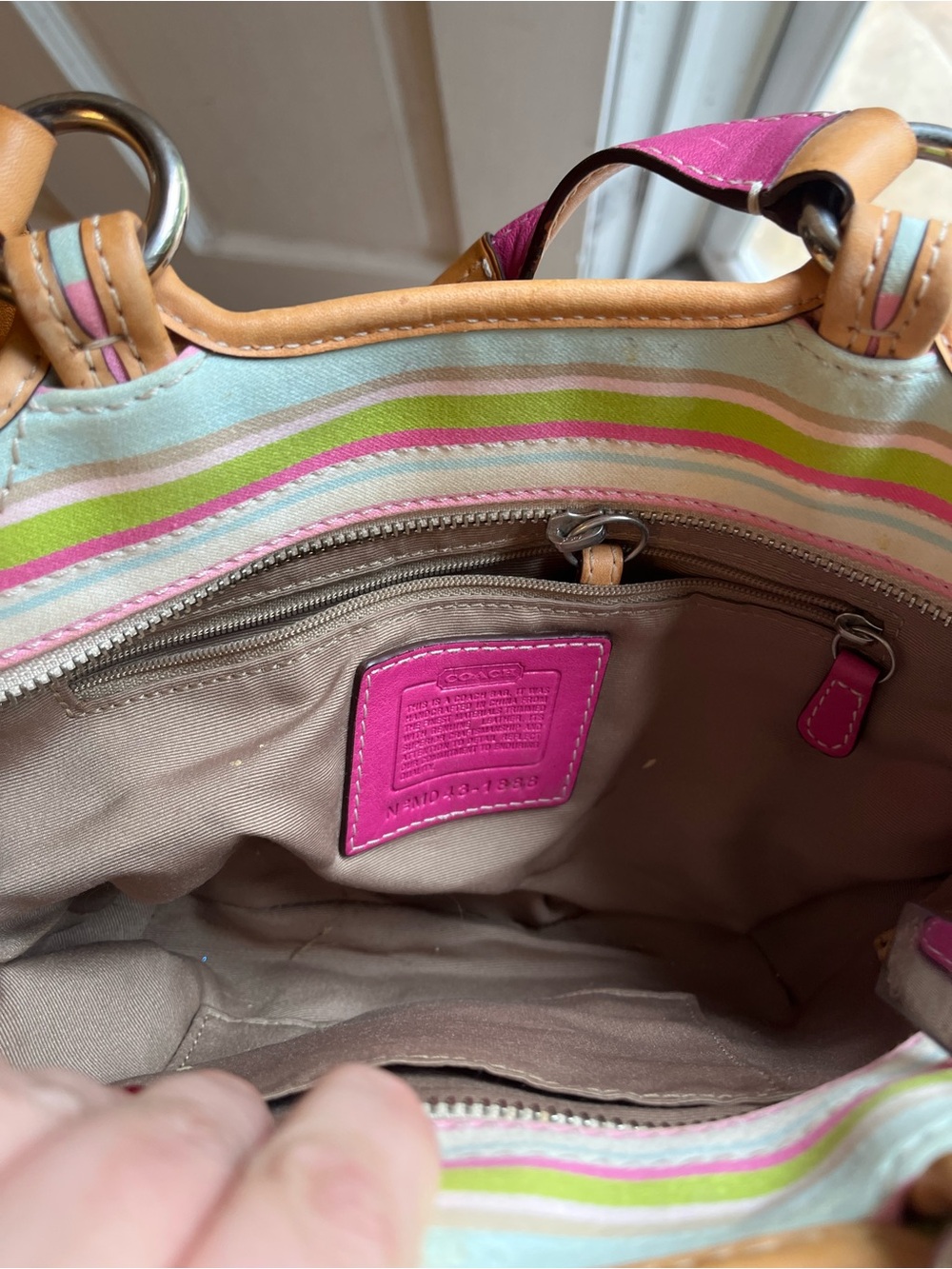 Coach Pink, Cream & Green Striped Soho Shoulder Bag with Tan Trim - Picture 7 of 8